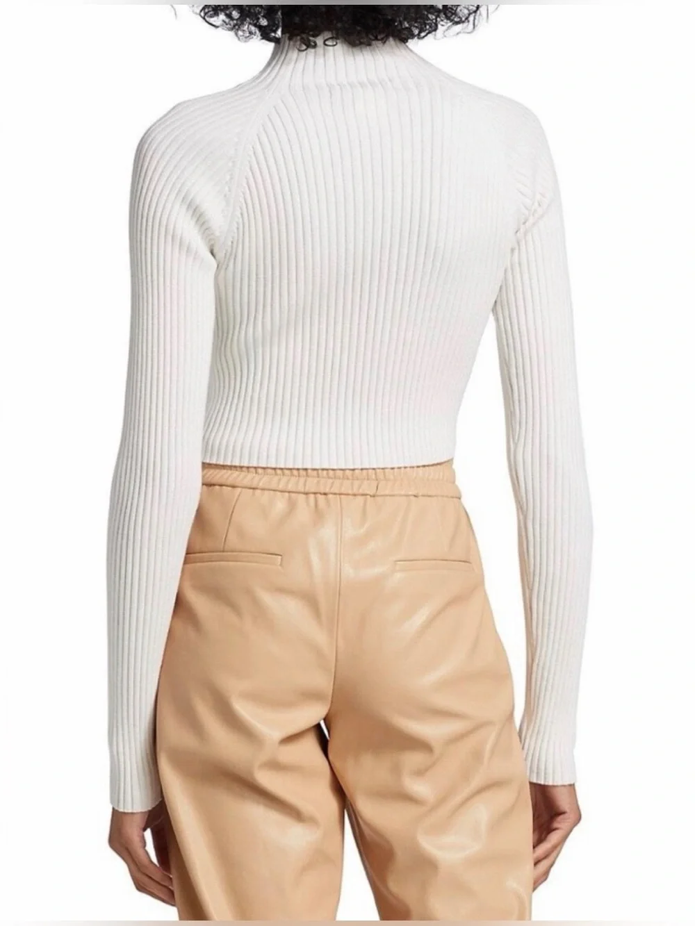 NEW Alice + Olivia Irena Mock Neck Cropped Rib Knit Wool Sweater White, Small